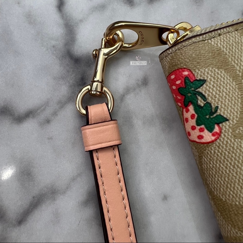 Coach Long Zip Around Wallet Wristlet In Signature Canvas With Strawberry Print - Picture 7 of 8